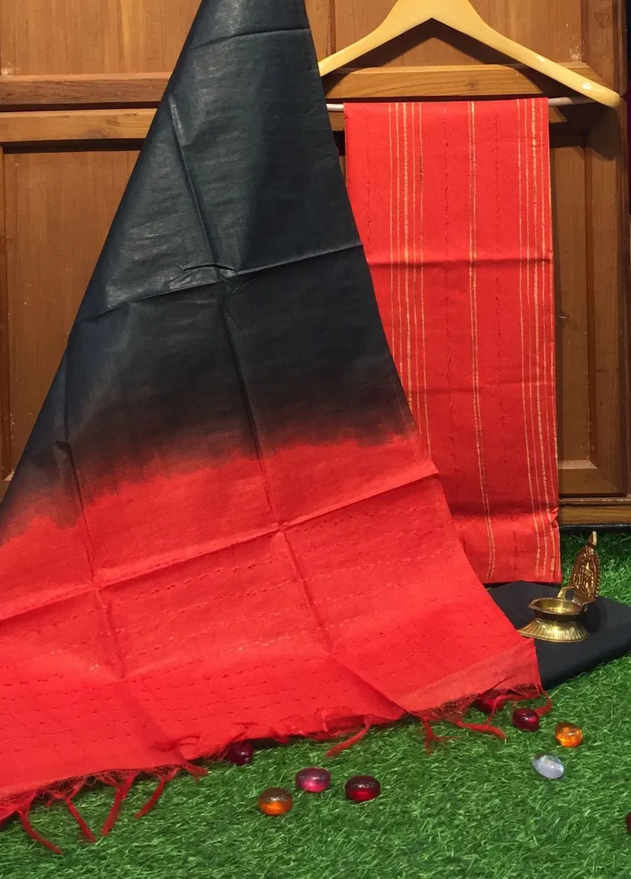 Elegant Katan Silk Suit Piece with Ghicha Strip Body – Handwoven Heritage in Every Thread